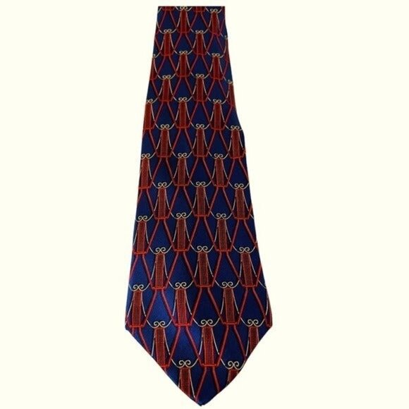 LANVIN Men’s 3.5” Silk Tie Navy Red Gold - Picture 4 of 10